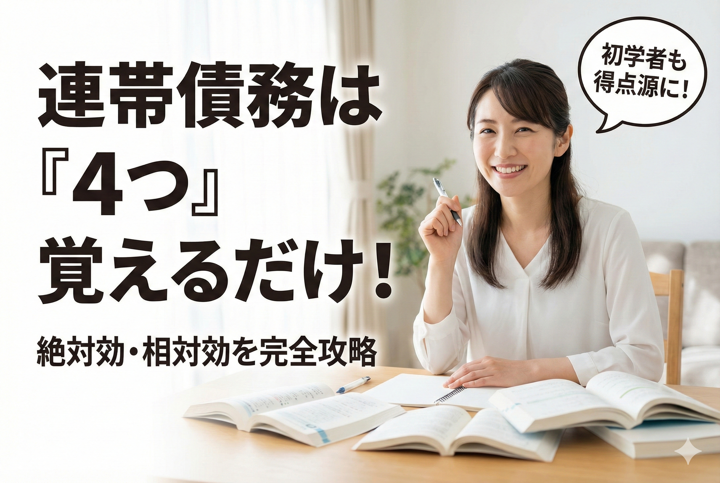 【宅建・民法】連帯債務は「弁済・相殺・更改・混同」だけ覚えればOKです！